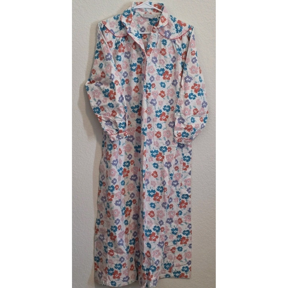 Moonlight Bay Nightgown Womens Medium Pink Flannel Cotton Long Sleeve Relaxed